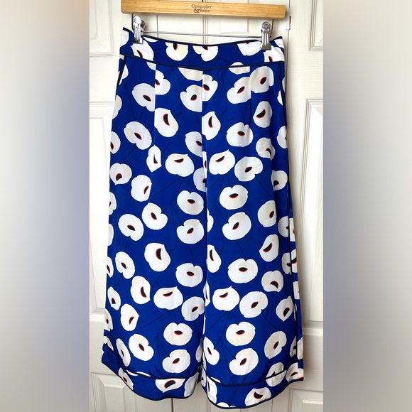 OLIVIA PALERMO x Chelsea28 Nordstrom Blue Poppy Culottes Silk Wide Leg Pants - Picture 2 of 14